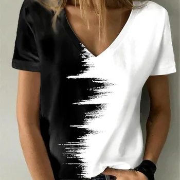 נשים אופנה חולצה רופף מודפס 3D ילדה Y2k בגדים Tshirts הקיץ V בצוואר שרוול קצר מנופחים הלבשה עליונה חמה מכירת 2023